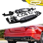 NUR FÜR BENZIN Diffusor Heckdiffusor + Auspuff Schwarz für Mercedes E-Klasse W213 AMG Line Facelift 2020+ di124